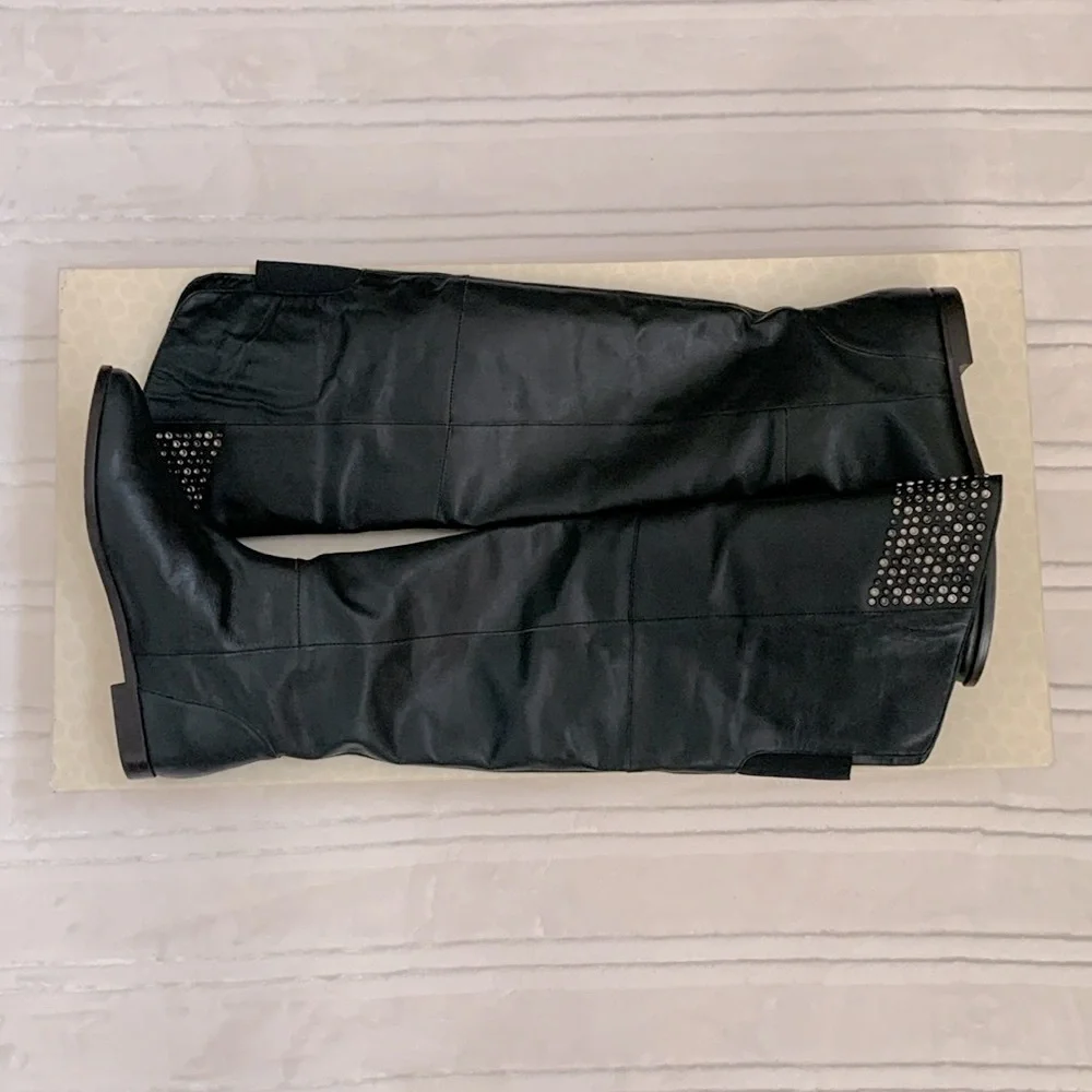 Candela Pirate Crush Studs Black Over the Knee High Tall Leather Boots